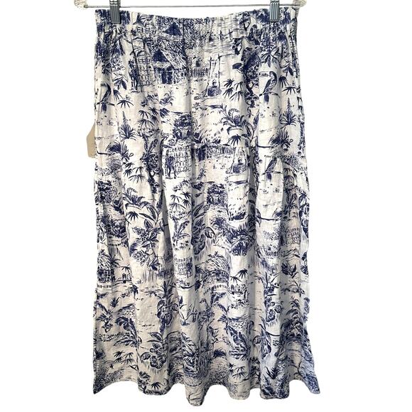 Joie Linen Midi Skirt Womens Medium White Blue Pull On Beachy Tropical Floral - Picture 4 of 10